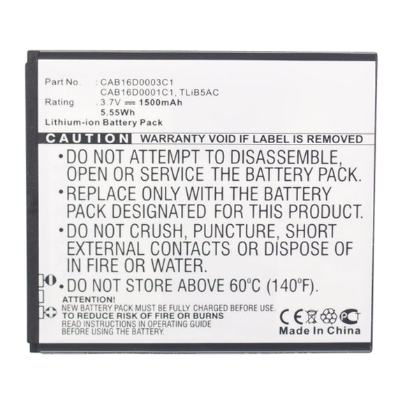 Batteries N Accessories BNA-WB-L14450 Cell Phone Battery - Li-ion, 3.7V, 1500mAh, Ultra High Capacity - Replacement for Alcatel CAB16D0001C1 Battery