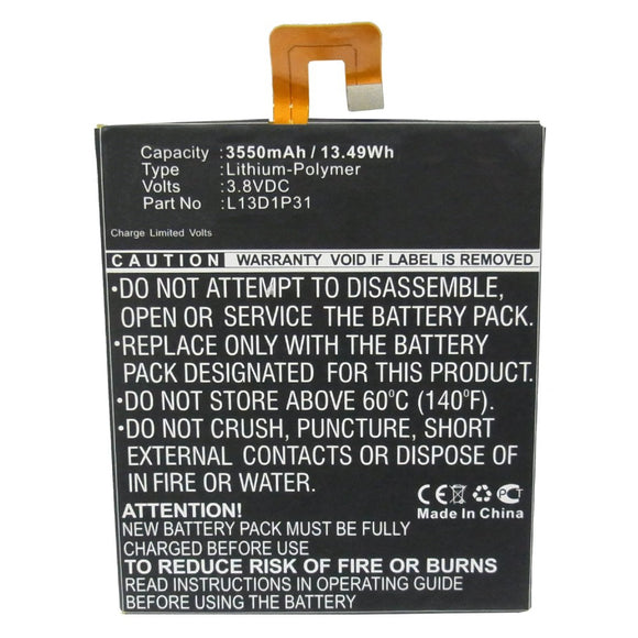 Batteries N Accessories BNA-WB-P8661 Tablets Battery - Li-Pol, 3.8V, 3550mAh, Ultra High Capacity Battery - Replacement for Lenovo L13D1P31 Battery