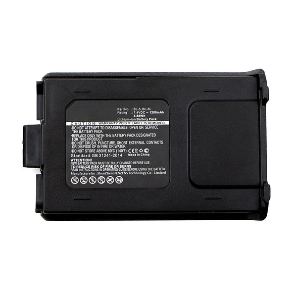 Batteries N Accessories BNA-WB-L15455 2-Way Radio Battery - Li-ion, 7.4V, 1200mAh, Ultra High Capacity - Replacement for Baofeng BL-5 Battery