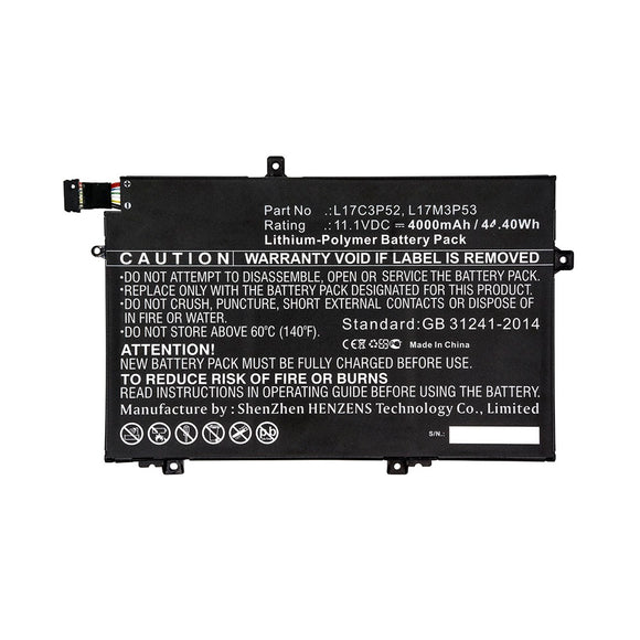 Batteries N Accessories BNA-WB-P12562 Laptop Battery - Li-Pol, 11.1V, 4000mAh, Ultra High Capacity - Replacement for Lenovo L17C3P52 Battery
