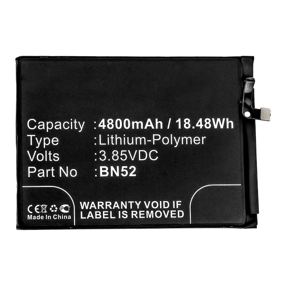 Batteries N Accessories BNA-WB-P14860 Cell Phone Battery - Li-Pol, 3.85V, 4800mAh, Ultra High Capacity - Replacement for Redmi BN52 Battery
