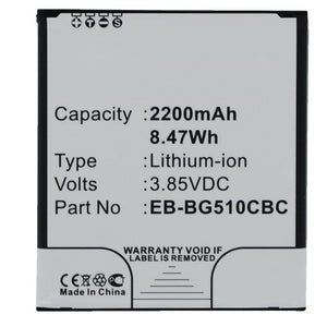 Batteries N Accessories BNA-WB-L4023 Cell Phone Battery - Li-ion, 3.85, 2200mAh, Ultra High Capacity Battery - Replacement for Samsung EB-BG510CBC Battery