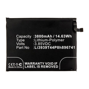 Batteries N Accessories BNA-WB-P14152 Cell Phone Battery - Li-Pol, 3.85V, 3800mAh, Ultra High Capacity - Replacement for ZTE Li3939T44P8h896741 Battery