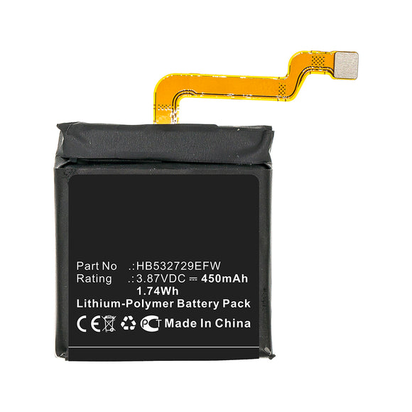 Batteries N Accessories BNA-WB-P11674 Smartwatch Battery - Li-Pol, 3.87V, 450mAh, Ultra High Capacity - Replacement for Huawei HB532729EFW Battery