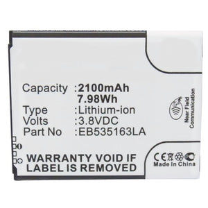 Batteries N Accessories BNA-WB-L8410 Cell Phone Battery - Li-ion, 3.8V, 2100mAh, Ultra High Capacity Battery - Replacement for Samsung EB535163LA, EB535163LU Battery