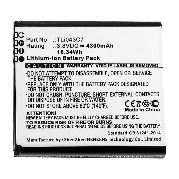 Batteries N Accessories BNA-WB-L15442 Wifi Hotspot Battery - Li-ion, 3.8V, 4300mAh, Ultra High Capacity - Replacement for Alcatel TLi043C7 Battery