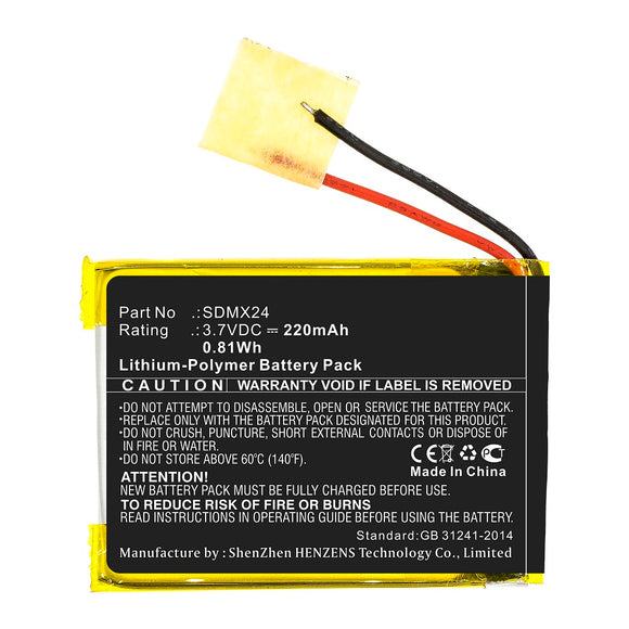 Batteries N Accessories BNA-WB-P13657 Player Battery - Li-Pol, 3.7V, 220mAh, Ultra High Capacity - Replacement for Sandisk SDMX24 Battery