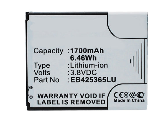 Batteries N Accessories BNA-WB-L3586 Cell Phone Battery - Li-Ion, 3.8V, 1700 mAh, Ultra High Capacity Battery - Replacement for Samsung EB425365LU Battery