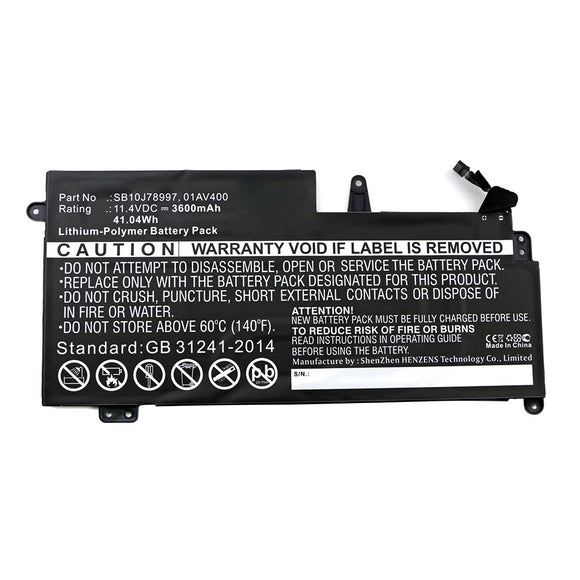 Batteries N Accessories BNA-WB-P12624 Laptop Battery - Li-Pol, 11.4V, 3600mAh, Ultra High Capacity - Replacement for Lenovo SB10J78997 Battery