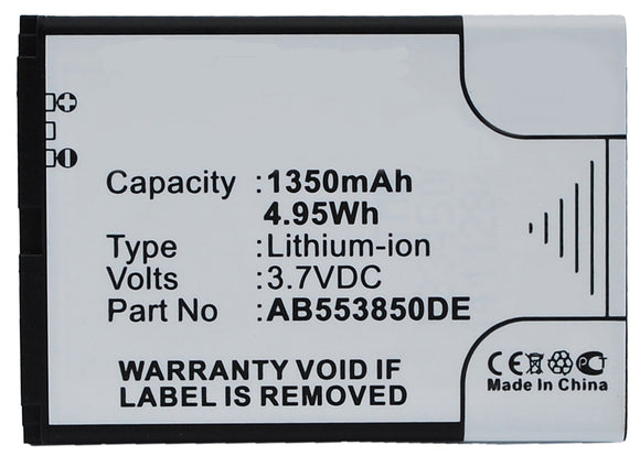 Batteries N Accessories BNA-WB-L3603 Cell Phone Battery - Li-Ion, 3.7V, 1350 mAh, Ultra High Capacity Battery - Replacement for Samsung AB553850DC Battery