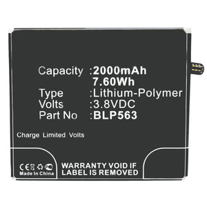 Batteries N Accessories BNA-WB-P3511 Cell Phone Battery - Li-Pol, 3.8V, 2000 mAh, Ultra High Capacity Battery - Replacement for OPPO BLP563 Battery