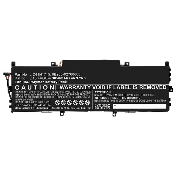 Batteries N Accessories BNA-WB-P10517 Laptop Battery - Li-Pol, 15.4V, 3050mAh, Ultra High Capacity - Replacement for Asus C41N1715 Battery