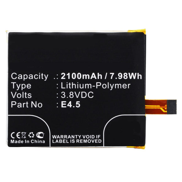 Batteries N Accessories BNA-WB-P10025 Cell Phone Battery - Li-Pol, 3.8V, 2100mAh, Ultra High Capacity - Replacement for BQ E4.5 Battery
