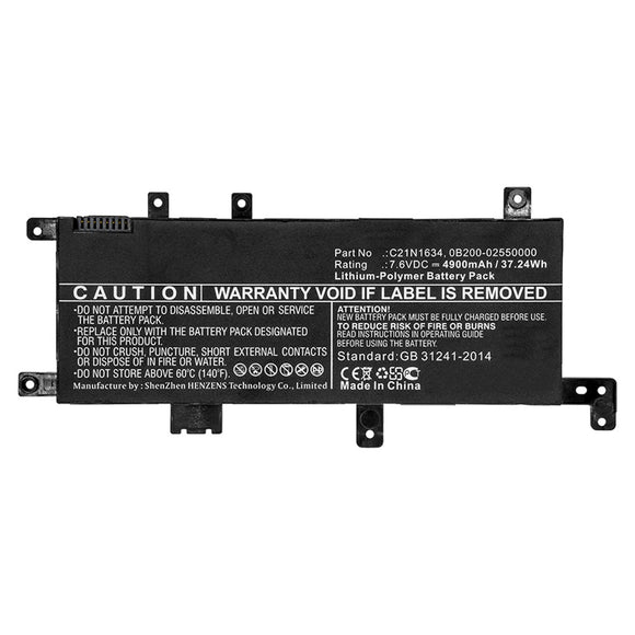 Batteries N Accessories BNA-WB-P10556 Laptop Battery - Li-Pol, 7.6V, 4900mAh, Ultra High Capacity - Replacement for Asus C21N1634 Battery