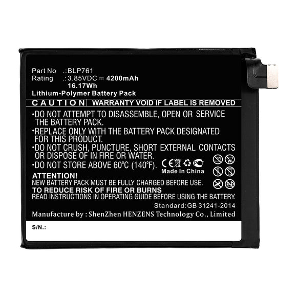Batteries N Accessories BNA-WB-P14660 Cell Phone Battery - Li-Pol, 3.85V, 4200mAh, Ultra High Capacity - Replacement for Oneplus BLP761 Battery