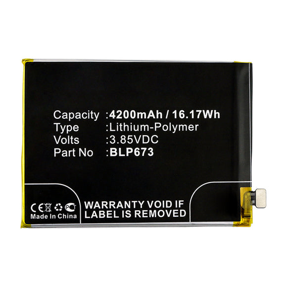 Batteries N Accessories BNA-WB-P14677 Cell Phone Battery - Li-Pol, 3.85V, 4200mAh, Ultra High Capacity - Replacement for OPPO BLP673 Battery