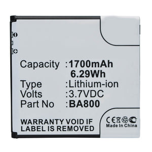 Batteries N Accessories BNA-WB-L3670 Cell Phone Battery - Li-Ion, 3.7V, 1700 mAh, Ultra High Capacity Battery - Replacement for Sony Ericsson BA800 Battery