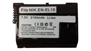 Batteries N Accessories BNA-WB-ENEL15 Digital Camera Battery - Li-Ion, 7.0V, 2100 mAh, Ultra High Capacity Battery - Replacement for Nikon EN-EL15 Battery