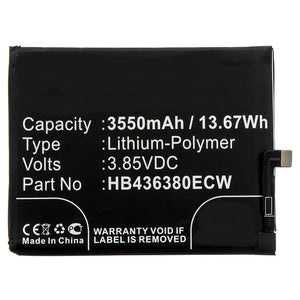 Batteries N Accessories BNA-WB-P8760 Cell Phone Battery - Li-Pol, 3.85V, 3550mAh, Ultra High Capacity - Replacement for Huawei HB436380ECW Battery