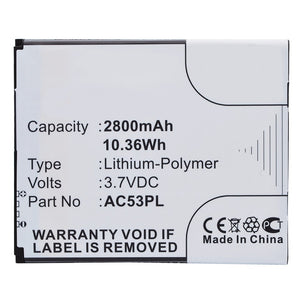 Batteries N Accessories BNA-WB-P9844 Cell Phone Battery - Li-Pol, 3.7V, 2800mAh, Ultra High Capacity - Replacement for Archos AC53PL Battery