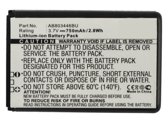 Batteries N Accessories BNA-WB-L3624 Cell Phone Battery - Li-Ion, 3.7V, 750 mAh, Ultra High Capacity Battery - Replacement for Samsung AB803446BA Battery