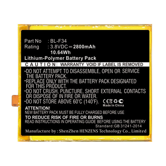 Batteries N Accessories BNA-WB-P16823 Cell Phone Battery - Li-Pol, 3.8V, 2800mAh, Ultra High Capacity - Replacement for PHICOMM BL-F34 Battery