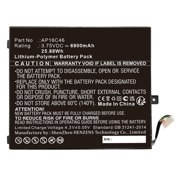 Batteries N Accessories BNA-WB-P19127 Laptop Battery - Li-Pol, 3.75V, 6900mAh, Ultra High Capacity - Replacement for Acer AP16C46 Battery