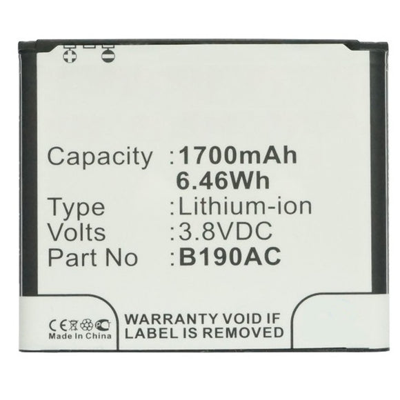 Batteries N Accessories BNA-WB-L12978 Cell Phone Battery - Li-ion, 3.8V, 1700mAh, Ultra High Capacity - Replacement for Samsung B190AC Battery