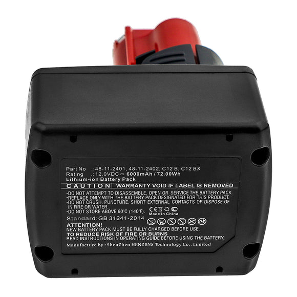 Batteries N Accessories BNA-WB-L15292 Power Tool Battery - Li-ion, 12V, 6000mAh, Ultra High Capacity - Replacement for Milwaukee 48112401 Battery