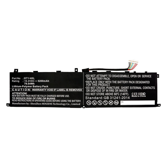 Batteries N Accessories BNA-WB-P15082 Laptop Battery - Li-Pol, 15.2V, 5200mAh, Ultra High Capacity - Replacement for MSI BTY-M6L Battery