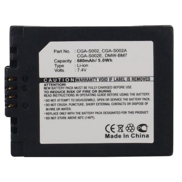 Batteries N Accessories BNA-WB-L9060 Digital Camera Battery - Li-ion, 7.4V, 680mAh, Ultra High Capacity - Replacement for Panasonic CGA-S002 Battery