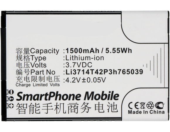 Batteries N Accessories BNA-WB-L3728 Cell Phone Battery - Li-Ion, 3.7V, 1500 mAh, Ultra High Capacity Battery - Replacement for ZTE Li3714T42P3h765039 Battery