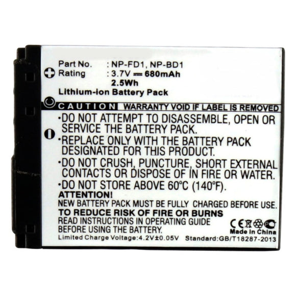 Batteries N Accessories BNA-WB-L9163 Digital Camera Battery - Li-ion, 3.7V, 680mAh, Ultra High Capacity - Replacement for Sony NP-BD1 Battery