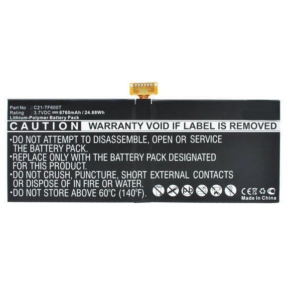 Batteries N Accessories BNA-WB-P11092 Tablet Battery - Li-Pol, 3.7V, 6760mAh, Ultra High Capacity - Replacement for Asus C21-TF600T Battery