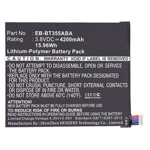 Batteries N Accessories BNA-WB-P9741 Tablet Battery - Li-Pol, 3.8V, 4200mAh, Ultra High Capacity - Replacement for Samsung EB-BT355ABA Battery