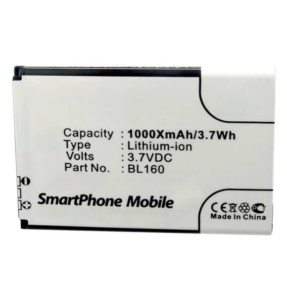 Batteries N Accessories BNA-WB-L12246 Cell Phone Battery - Li-ion, 3.7V, 1000mAh, Ultra High Capacity - Replacement for Lenovo BL160 Battery