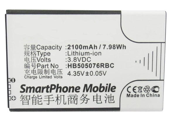 Batteries N Accessories BNA-WB-L3349 Cell Phone Battery - Li-Ion, 3.8V, 2100 mAh, Ultra High Capacity Battery - Replacement for Huawei HB505076RBC Battery