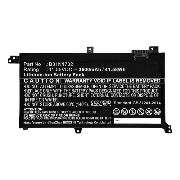 Batteries N Accessories BNA-WB-L10480 Laptop Battery - Li-ion, 11.55V, 3600mAh, Ultra High Capacity - Replacement for Asus B31N1732 Battery