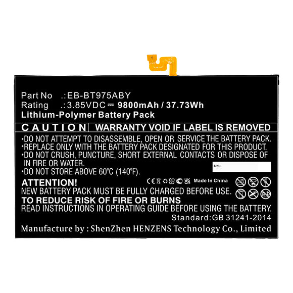 Batteries N Accessories BNA-WB-P13808 Tablet Battery - Li-Pol, 3.85V, 9800mAh, Ultra High Capacity - Replacement for Samsung EB-BT975ABY Battery