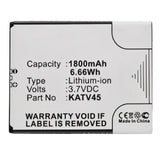 Batteries N Accessories BNA-WB-L12176 Cell Phone Battery - Li-ion, 3.7V, 1800mAh, Ultra High Capacity - Replacement for KAZAM KATV45-HSBH0014659 Battery