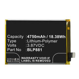 Batteries N Accessories BNA-WB-P17349 Cell Phone Battery - Li-Pol, 3.87V, 4750mAh, Ultra High Capacity - Replacement for OPPO BLP881 Battery