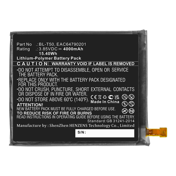 Batteries N Accessories BNA-WB-P16403 Cell Phone Battery - Li-Pol, 3.85V, 4000mAh, Ultra High Capacity - Replacement for LG BL-T50 Battery