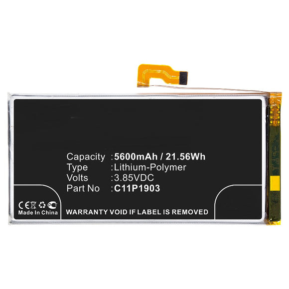 Batteries N Accessories BNA-WB-P9868 Cell Phone Battery - Li-Pol, 3.85V, 5600mAh, Ultra High Capacity - Replacement for Asus C11P1903 Battery