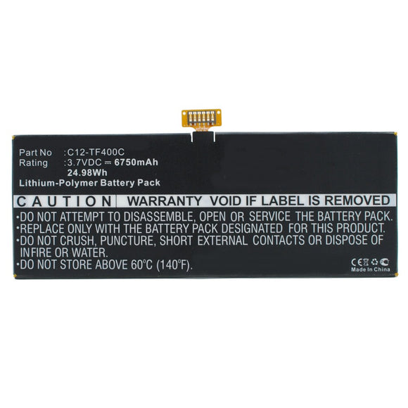 Batteries N Accessories BNA-WB-P11099 Tablet Battery - Li-Pol, 3.7V, 6750mAh, Ultra High Capacity - Replacement for Asus C12-TF400C Battery
