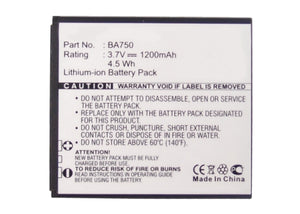 Batteries N Accessories BNA-WB-L3655 Cell Phone Battery - Li-Ion, 3.7V, 1200 mAh, Ultra High Capacity Battery - Replacement for Sony Ericsson BA750 Battery