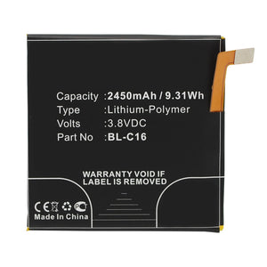Batteries N Accessories BNA-WB-P10153 Cell Phone Battery - Li-Pol, 3.8V, 2450mAh, Ultra High Capacity - Replacement for DOOV BL-C16 Battery