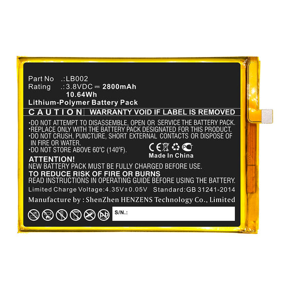 Batteries N Accessories BNA-WB-P12250 Cell Phone Battery - Li-Pol, 3.8V, 2800mAh, Ultra High Capacity - Replacement for Lenovo LB002 Battery