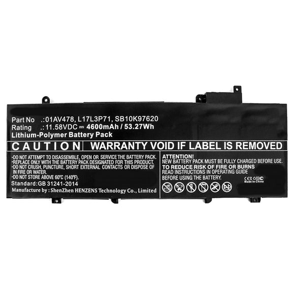 Batteries N Accessories BNA-WB-P9663 Laptop Battery - Li-Pol, 11.58V, 4600mAh, Ultra High Capacity - Replacement for Lenovo 01AV478 Battery