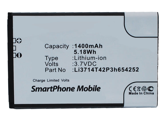 Batteries N Accessories BNA-WB-L3725 Cell Phone Battery - Li-Ion, 3.7V, 1400 mAh, Ultra High Capacity Battery - Replacement for ZTE Li3714T42P3h654252 Battery
