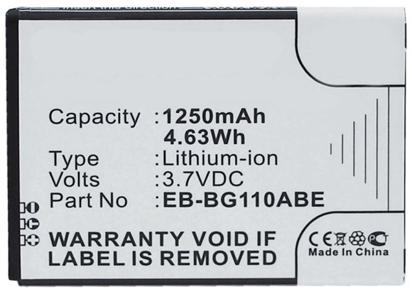 Batteries N Accessories BNA-WB-L3598 Cell Phone Battery - Li-Ion, 3.7V, 1250 mAh, Ultra High Capacity Battery - Replacement for Samsung EB-BG110ABE Battery